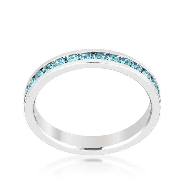 Lucky Silver - Silver Designer Stylish Stackable Crystal Aquamarine Ring -LOCAL STOCK - LSR-V32