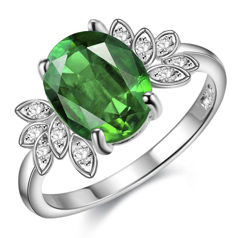 Lucky Silver - Silver Designer Oval Emerald Green Ring with Swarovski Crystal - LOCAL STOCK - LSR...