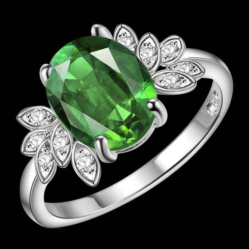 Lucky Silver - Silver Designer Oval Emerald Green Ring with Swarovski Crystal - LOCAL STOCK - LSR...