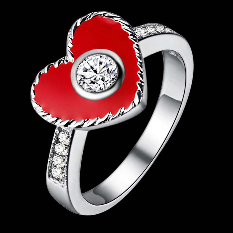 Lucky Silver - Silver Designer Enamel Heart Ring - Red - LOCAL STOCK - LSR181