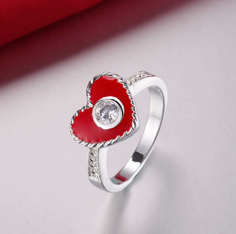 Lucky Silver - Silver Designer Enamel Heart Ring - Red - LOCAL STOCK - LSR181