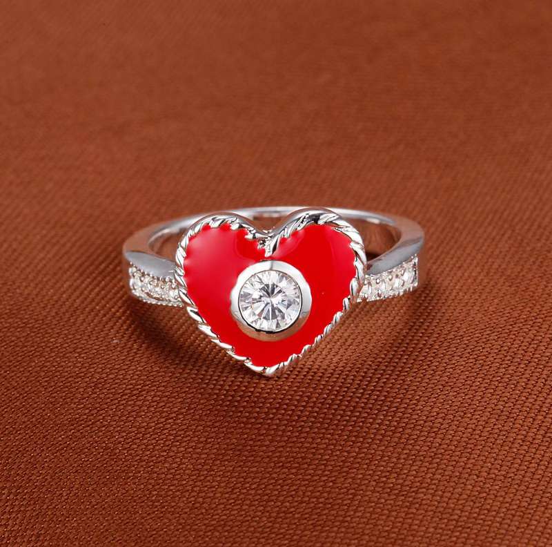 Lucky Silver - Silver Designer Enamel Heart Ring - Red - LOCAL STOCK - LSR181
