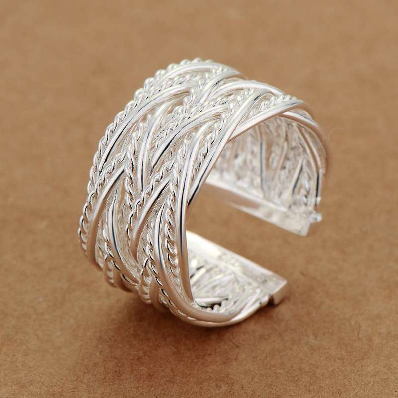 Lucky Silver - Silver Designer Net Wave Open Cuff Ring Adjustable - LOCAL STOCK - LSR236