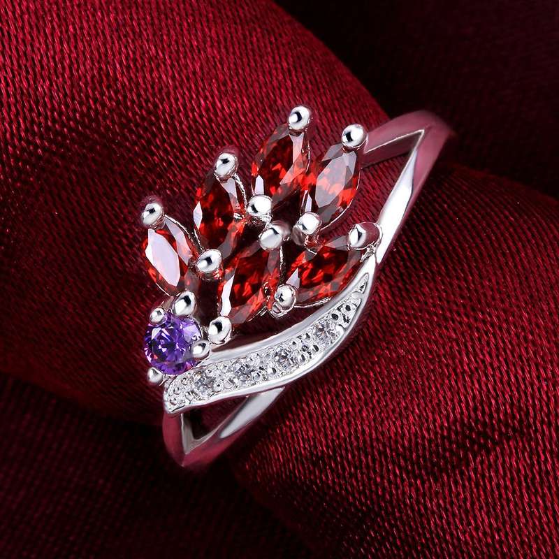 Lucky Silver - Silver Designer Amethyst and Ruby Red Ring - LOCAL STOCK - LSR555