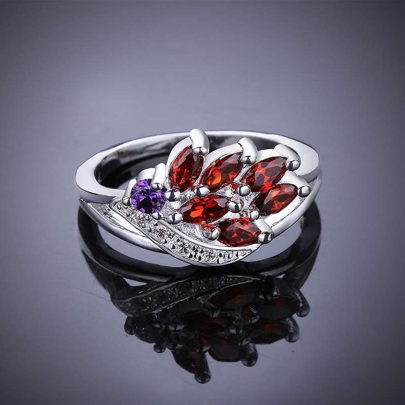 Lucky Silver - Silver Designer Amethyst and Ruby Red Ring - LOCAL STOCK - LSR555