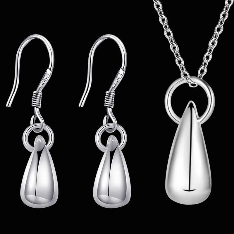 Lucky Silver - Silver Designer Necklace and Earrings Teardrop Set - LOCAL STOCK - LST152