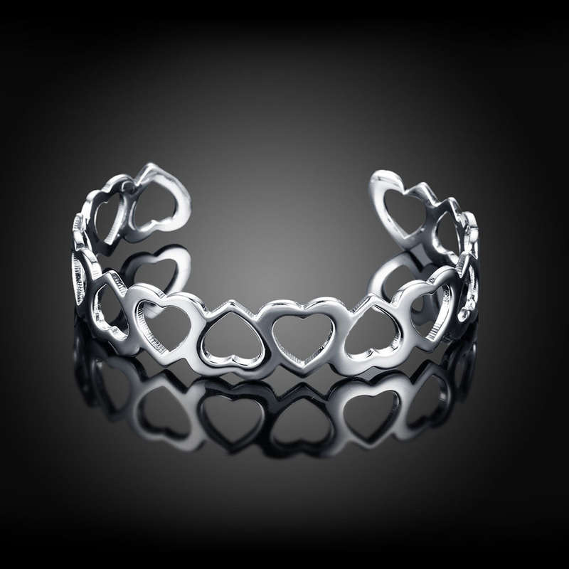 Lucky Silver - Silver Designer Heart Open Cuff Bangle - LOCAL STOCK - LSB191