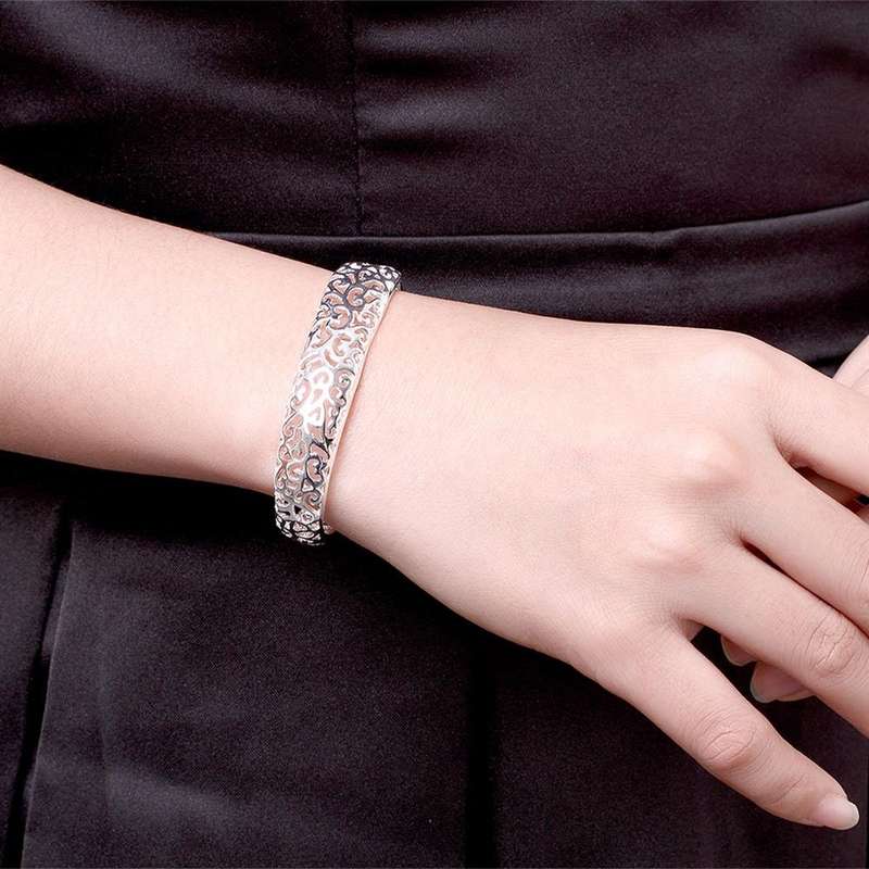 Lucky Silver - Silver Designer Open Cuff Filigree Bangle LOCAL STOCK - LSB144