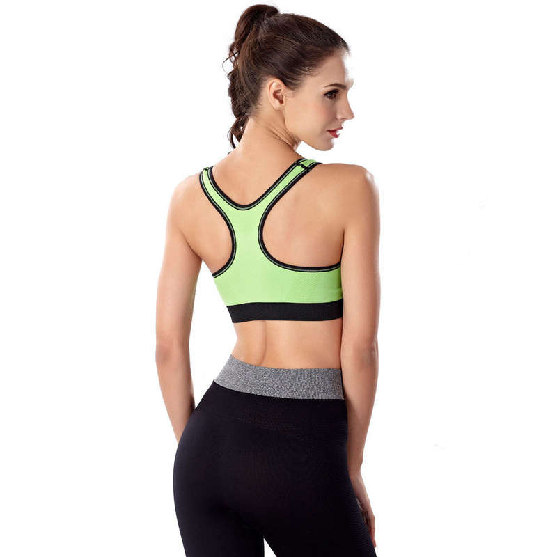 Women Push Up Wire Free Padded Anti-shock Sweat Sports Bra BK L - Green / M