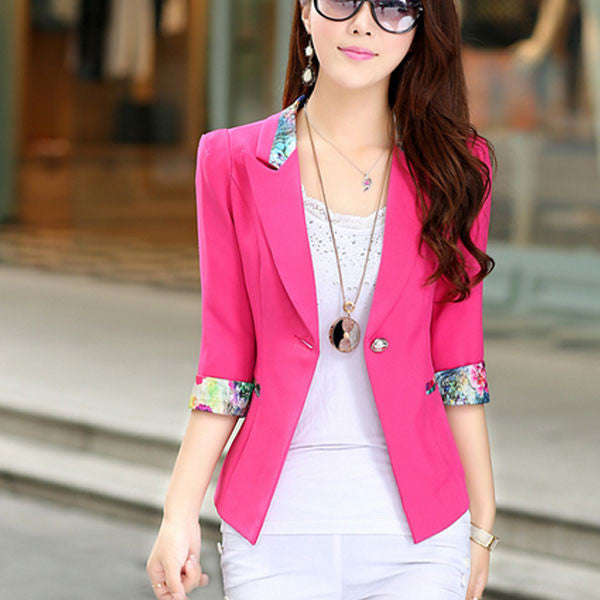 Women's Trendy Blue Notched Solid Blazer Coat - XXL / BLACK