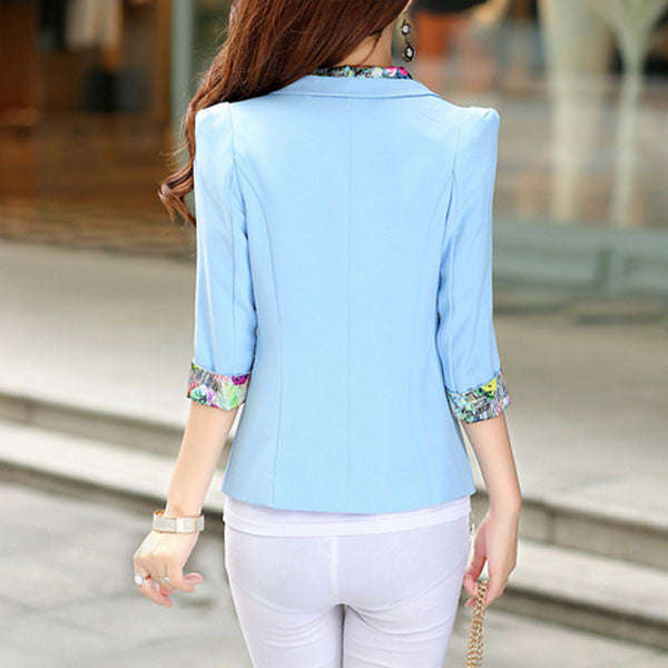 Women's Trendy Blue Notched Solid Blazer Coat - XXL / BLACK