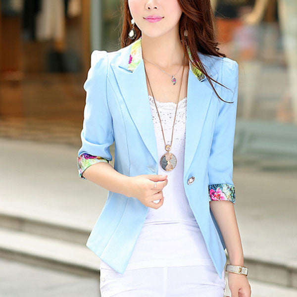 Women's Trendy Blue Notched Solid Blazer Coat - XXL / BLACK