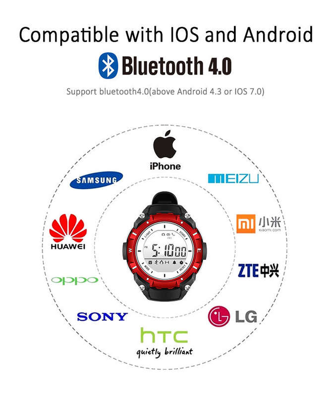 Waterproof Bluetooth Health & Fitness Tracker Sports Watch - Red