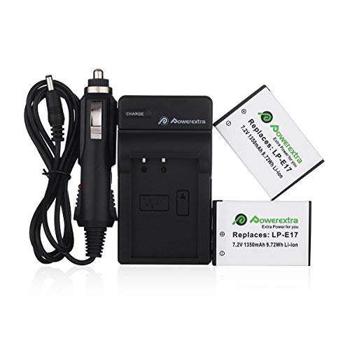 Powerextra 2 Pack Replacement Canon LP-E17 Battery and Charger Compatible with Canon EOS Rebel T6i,