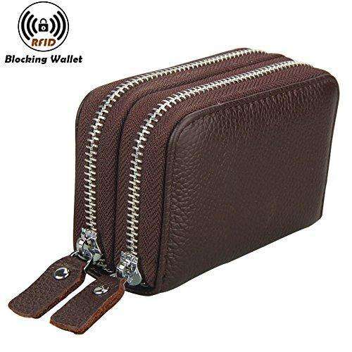 Noedy RFID Blocking Genuine Leather Card Wallet Secure Spacious Zipper Small Purses