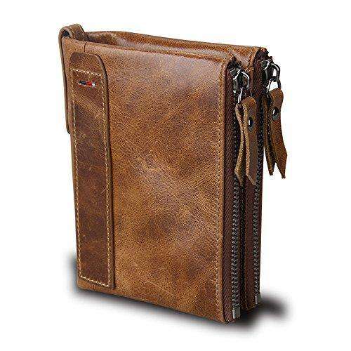 Chemstar Men Coin Purse Bifold Wallet Genuine Leather Zipper Change Purse Coin Pouch