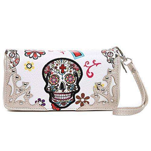 Sugar Skull Western Cross Clutch Wallet Day of the Dead Wristlet Purse Calavera