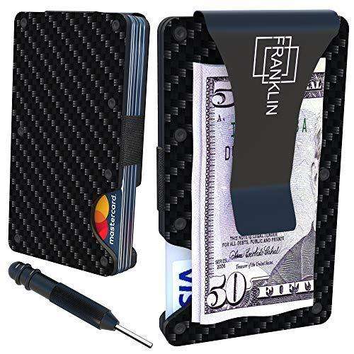 Minimalist Carbon Fiber Slim Wallet - Money Clip - Aluminum Metal Wallets - RFID Blocking - Front Po