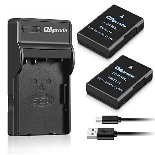OAproda 2 Pack EN-EL14/ EN-EL14A Batteries and Micro USB Charger for Nikon Coolpix D3100 D3200 D3300