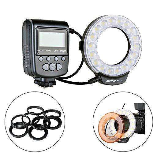 Meike LED Macro Ring Flash Light for Canon Nikon Sony Olympus DSLR Camera with 7 Adapter Rings