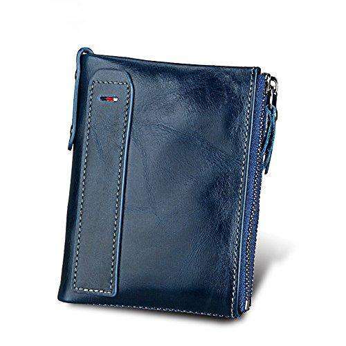 RFID Blocking Wallets Genuine Leather Wallet for Men Bifold Wallet 2 Zipper Pocket