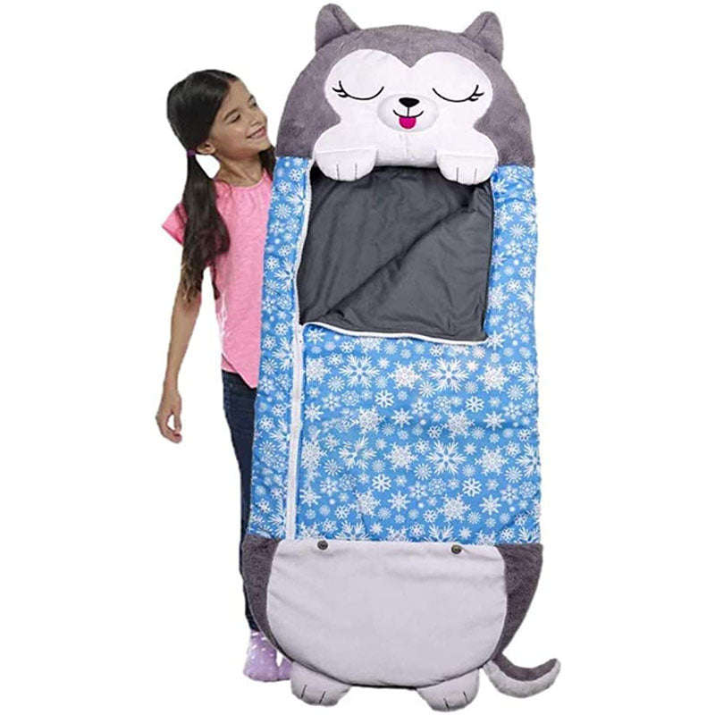 2 in 1 Portable Cute Sleeping Bag Pillow For Children - Grey Husky