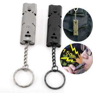 Double Pipe High Decibel Stainless Steel Outdoor Emergency Survival Whistle Keychain