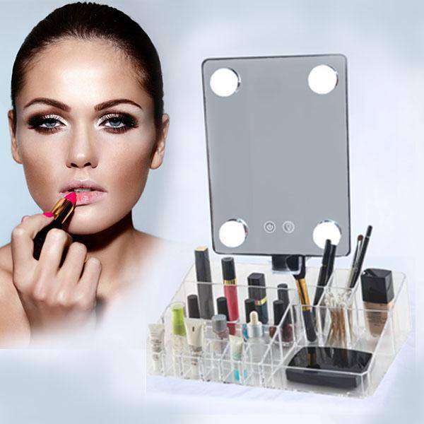 4 Lights Acrylic Makeup Organizer Lipstick Storage with Sensor Switch