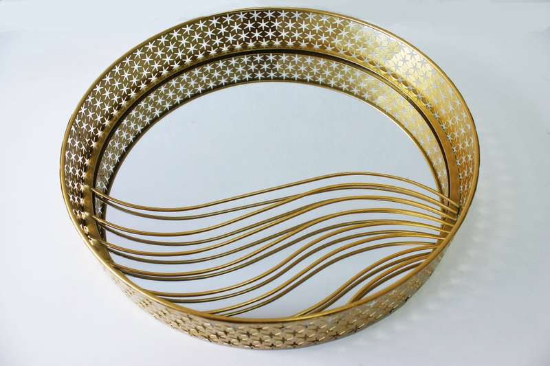 Round Golden Metal Mirror Tray Medium Size