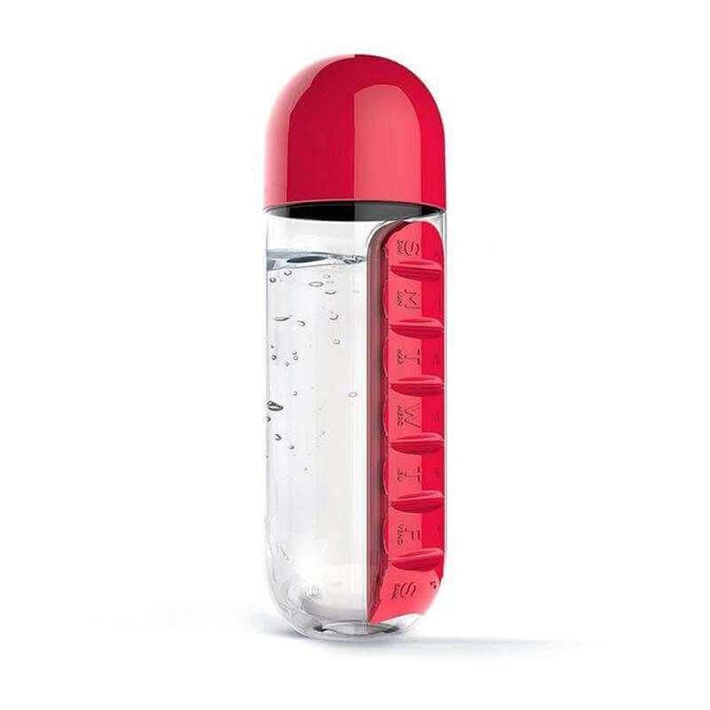 Pill and Vitamin Organizer Water Bottle - Red
