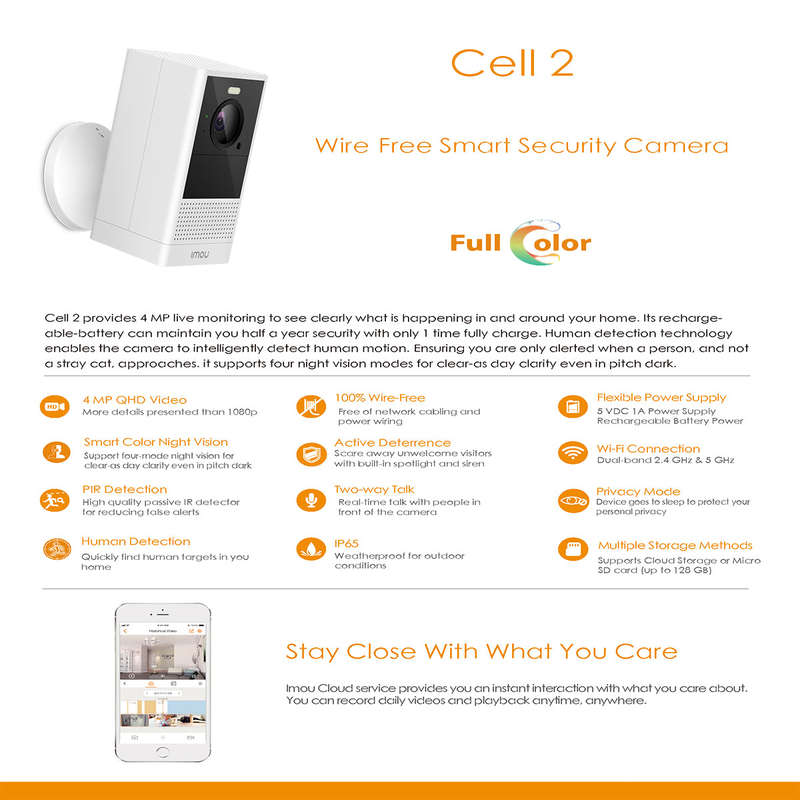 Imou Cell 2 Wire Free 4MP Rechargeable Battery Operated Smart Camera