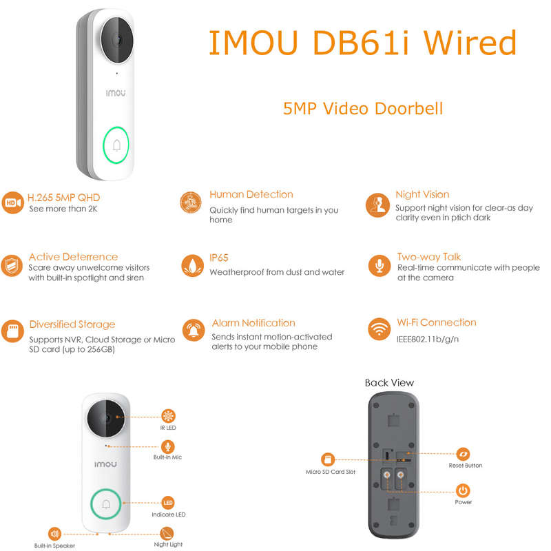 Imou DB61i Wired 5MP Wi-Fi Video Doorbell Camera