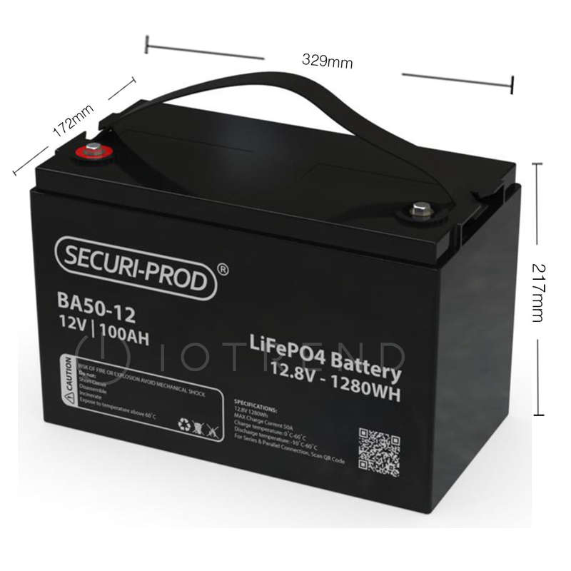 Securi-Prod Lithium Iron Phosphate (LiFePO4) Battery 12.8V 100AH