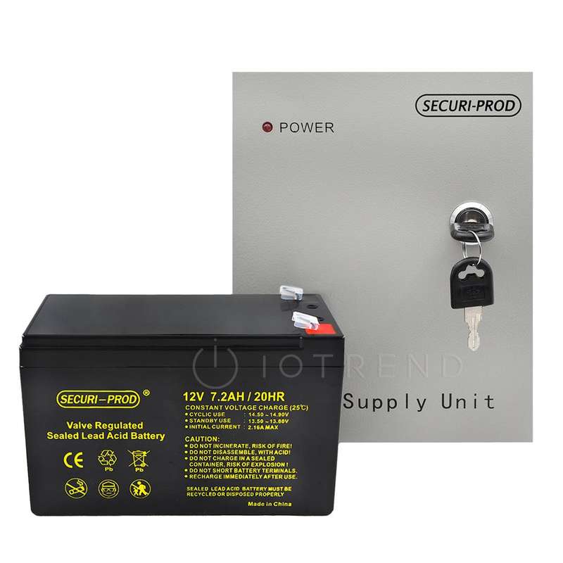 Securi Prod Backup Power Supply 13.6VDC 3Amp with Securi Prod 7.2Amp Battery