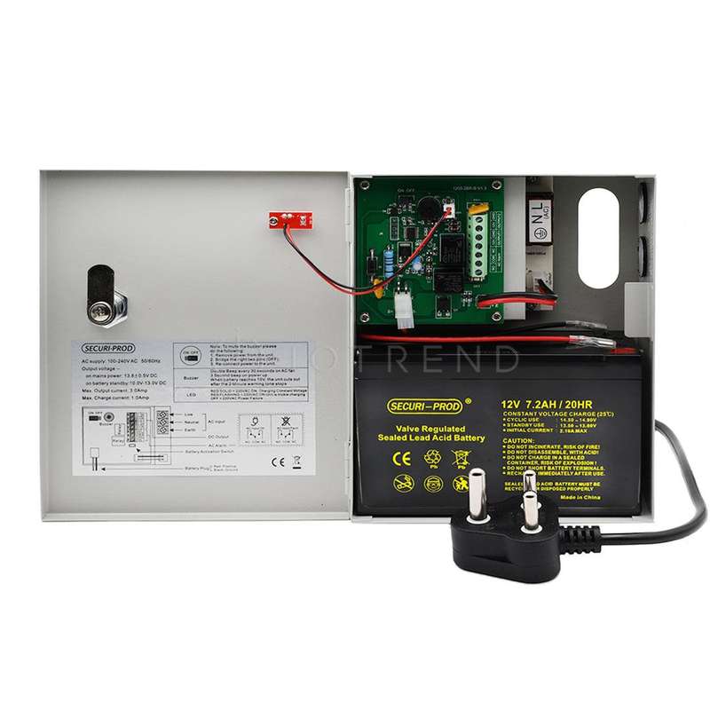 Securi Prod Backup Power Supply 13.6VDC 3Amp with Securi Prod 7.2Amp Battery