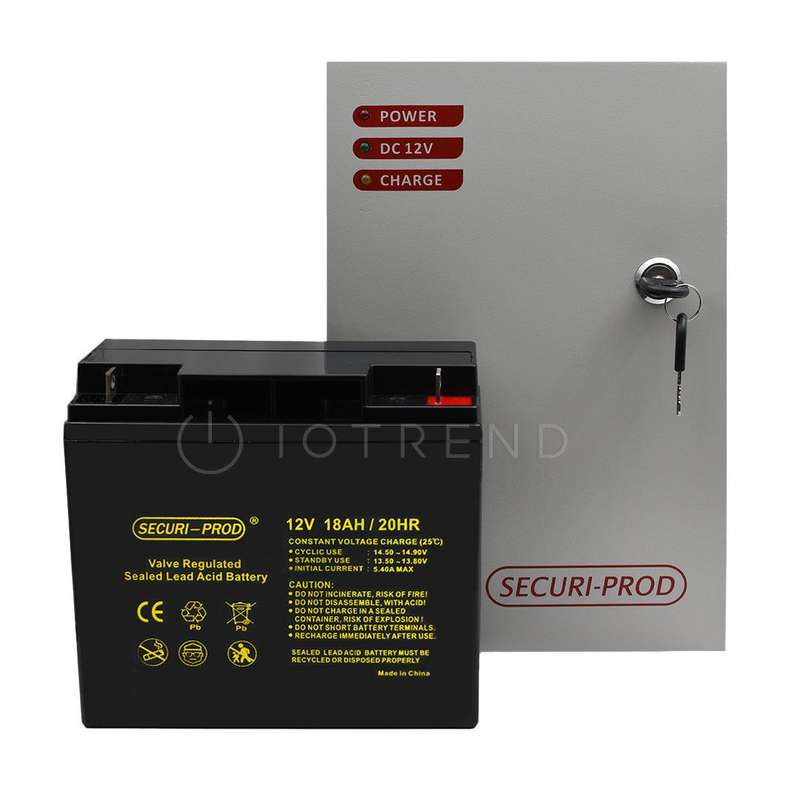 Securi Prod Backup Power Supply 13.6VDC 5Amp with Securi Prod 18Amp Battery
