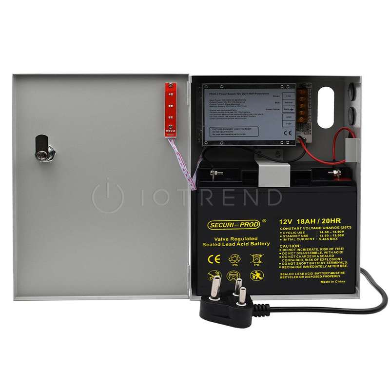 Securi Prod Backup Power Supply 13.6VDC 5Amp with Securi Prod 18Amp Battery