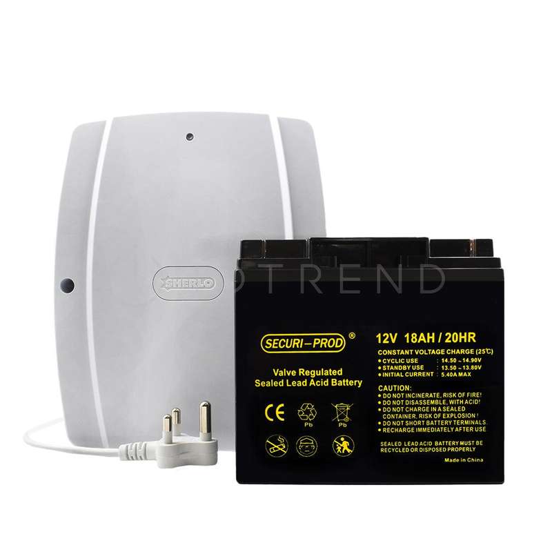 SherloTronics Battery Backup Power Supply 12V 6.4 Amp with Securi Prod 18Amp Battery
