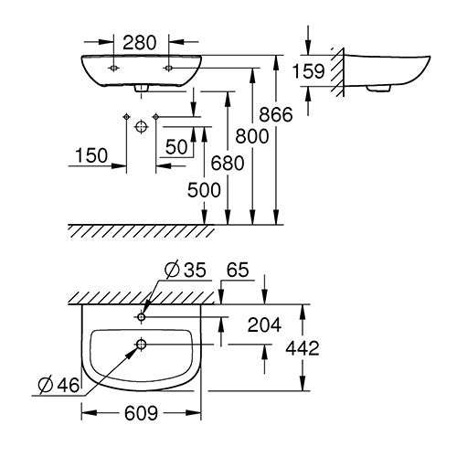 GROHE Bau Wall-Hung Basin 442mm