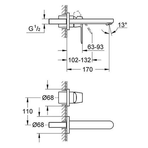 GROHE Eurosmart Cosmopolitan Wall Mounted Basin Mixer Trim Set