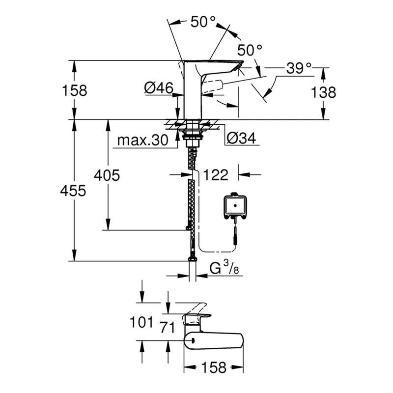 GROHE Eurosmart Hybrid Infrared Basin Mixer