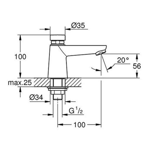 GROHE Euroeco Cosmopolitan T Self-Closing Pillar Tap