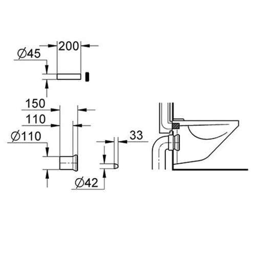 Wc Inlet And Outlet Connecting Pipe Set - 110mm