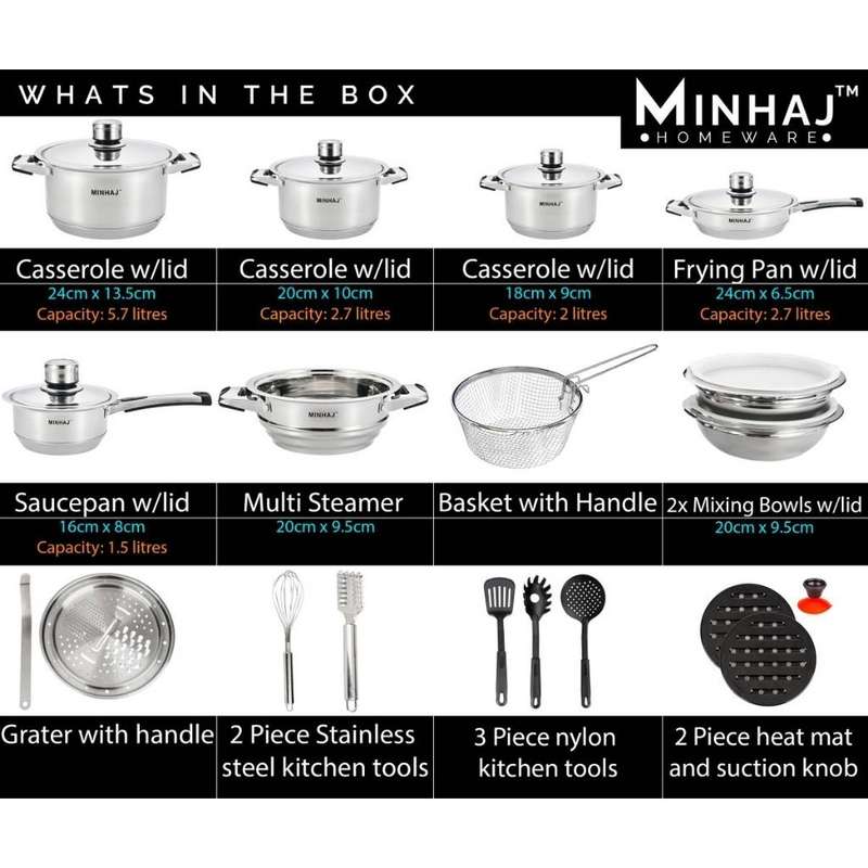 27pc Pot Set - Stainless Steel Heavy Bottom