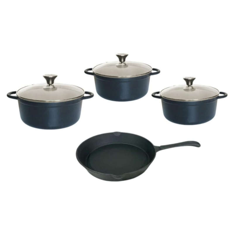 Cast Iron Pot Set - 7pc Continental Glass Lids