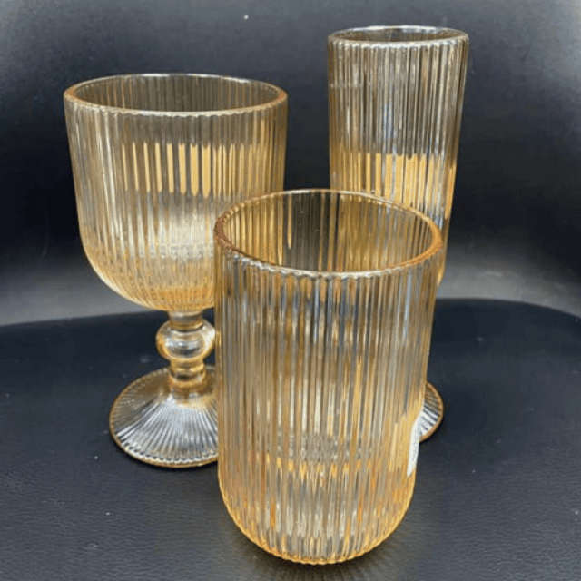 Drinkware - Reeded Glass Gold - 6pc