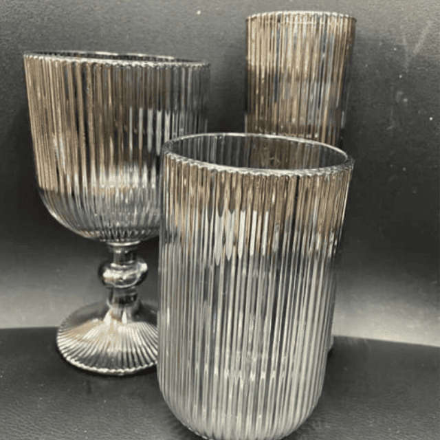 Drinkware- Reeded Glass Vintage Grey - 6pc