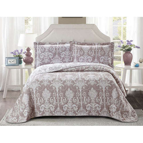 Bedding Set - 3pc Linen Set Queen - Brown Floral (5314)