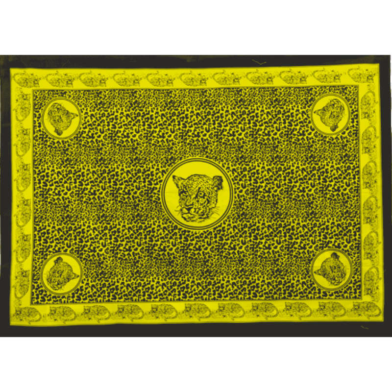 Fabric - Animal Khanga / Leopard - Black and Yellow Face