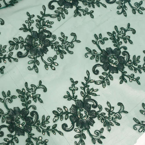Embroidered Tulle - Green Sun flower design